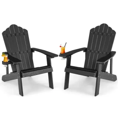 Sada 2 ks záhradných stoličiek Adirondack s držiakom na nápoje, čierna