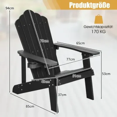 Sada 2 ks záhradných stoličiek Adirondack s držiakom na nápoje, čierna