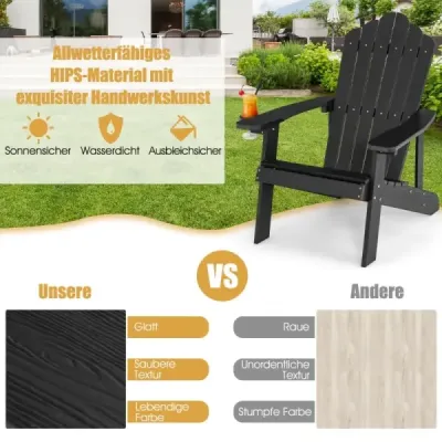Sada 2 ks záhradných stoličiek Adirondack s držiakom na nápoje, čierna