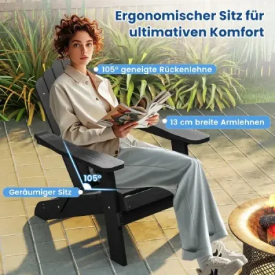 Sada 2 ks skladacích stoličiek Adirondack, odolných voči poveternostným vplyvom, z plastu, čierne