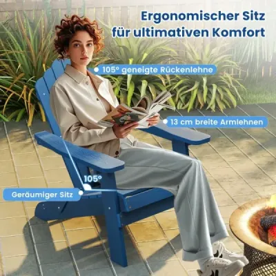 Sada 2 ks skladacích stoličiek Adirondack, odolných voči poveternostným vplyvom, z plastu, tmavomodrá