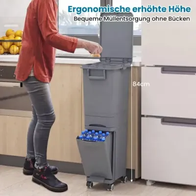 Multifunkčný odpadkový kôš na kuchynský odpad s vyklápacím vnútorným košom, sivý