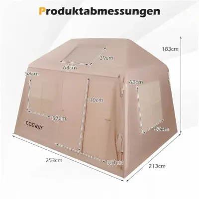 Nafukovací kempingový stan pre 4–6 osôb Prenosný nafukovací stan s pumpou, dverami a sieťami proti komárom