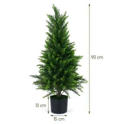 2 ks umelých cédrových stromčekov, 90 cm, umelá rastlina v črepníku, realistická dekoratívna rastlina s kmeňom z PE