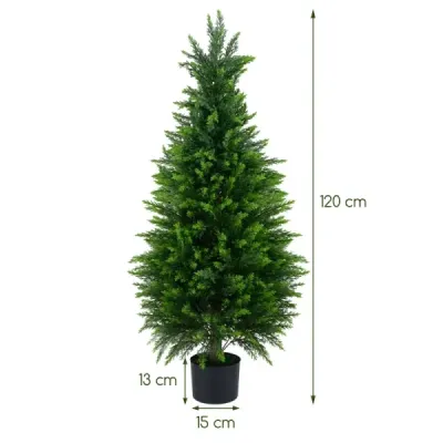 2 ks umelých cédrových stromov, 120 cm, umelá rastlina v črepníku, realistická dekoratívna rastlina s kmeňom z PE