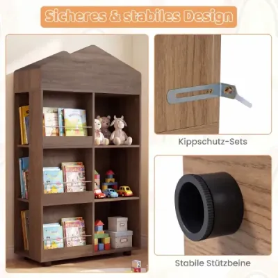 Detská polička Montessori 116 cm – drevená detská knižnica a úložný priestor na hračky v prírodnom vyhotovení