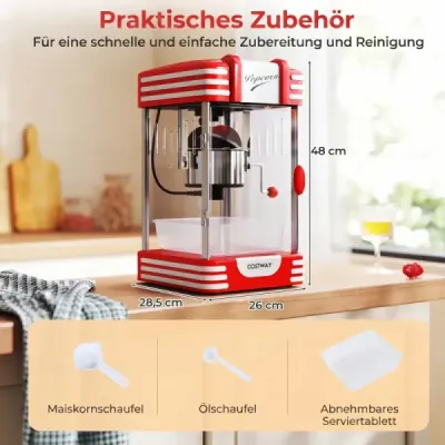 Retro stroj na popcorn 300 W v štýle kina s kontrolkou udržiavania teploty a ručnou kľukou