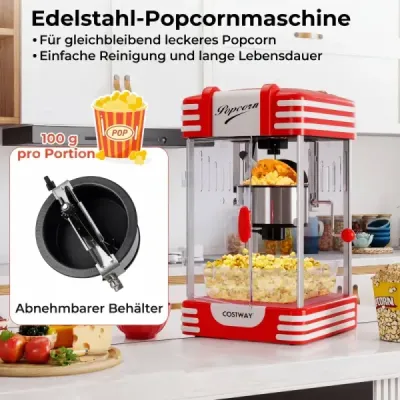 Retro stroj na popcorn 300 W v štýle kina s kontrolkou udržiavania teploty a ručnou kľukou