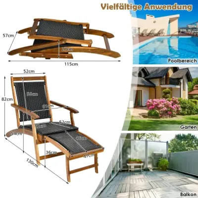 Skladacie ležadlo na slnko so sklopnou opierkou nôh a ergonomickým operadlom
