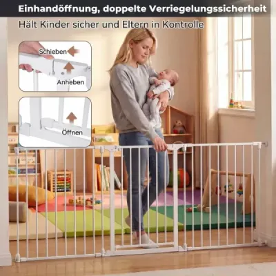 3 TLG. Detská zábrana s dvojitým zamykaním a obojstranným otočným mechanizmom – bezpečnostné dvierka, biela