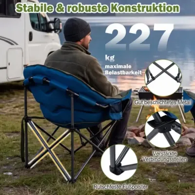 Skladacie kempingové kreslo s nosnosťou do 227 kg, čalúnené, s podrúčkami, držiakom na nápoje a taškou na prenášanie, zelené
