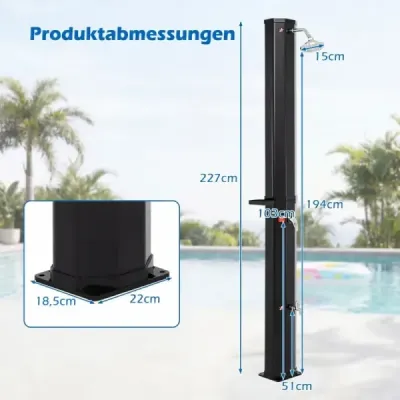 Podlahový prvok pre solárnu sprchu 100 x 60 x 2,5 cm + solárna sprcha s objemom 60 l vrátane krytu, čierna sada
