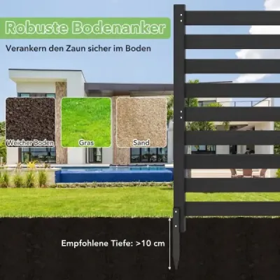 2-dielny záhradný plot s kovovými stĺpikmi, plot na ochranu súkromia, dekoratívny plot na zapichnutie, čierny