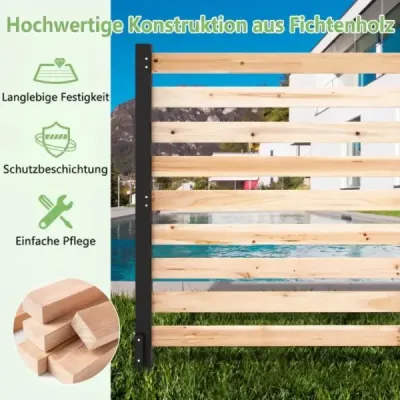 3-dielny záhradný plot z jedľového dreva s kolíkmi na zapichnutie do zeme a nastaviteľným uhlom – dekoratívny plot na ochranu súkromia