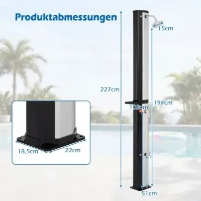 Podlahový prvok pre solárnu sprchu WPC + solárna sprcha 60 l vrátane krytu – sada záhradnej sprchy, čierna