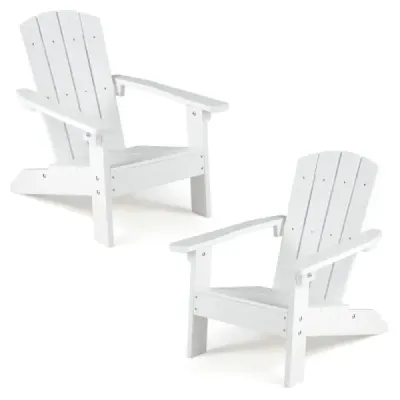 Sada 2 ks detských stoličiek Adirondack z HIPS, záhradné stoličky s ergonomickým operadlom, biele