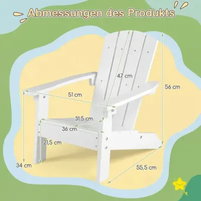 Sada 2 ks detských stoličiek Adirondack z HIPS, záhradné stoličky s ergonomickým operadlom, biele