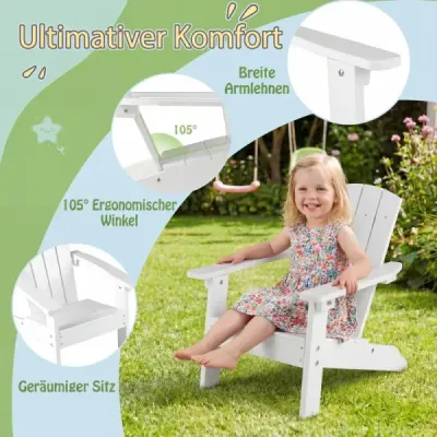 Sada 2 ks detských stoličiek Adirondack z HIPS, záhradné stoličky s ergonomickým operadlom, biele