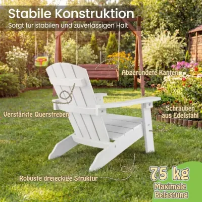 Sada 2 ks detských stoličiek Adirondack z HIPS, záhradné stoličky s ergonomickým operadlom, biele