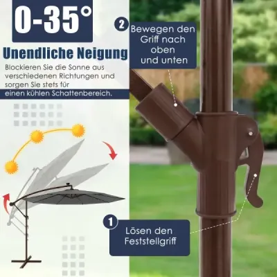 Slnečník 300 cm konzolový slnečník so 40 solárnymi LED svetlami a kľučkou Sivá
