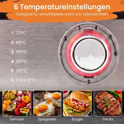 Elektrický stolný gril 3 v 1, 2000 W, s 2 samostatnými ohrevnými zónami a 6 nastaveniami teploty