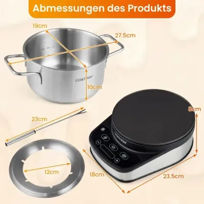 Elektrická súprava na fondue 1200 W – súprava s odnímateľnou nerezovou nádobou s objemom 3 l