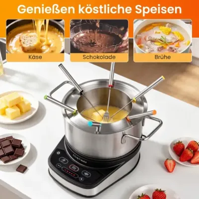 Elektrická súprava na fondue 1200 W – súprava s odnímateľnou nerezovou nádobou s objemom 3 l