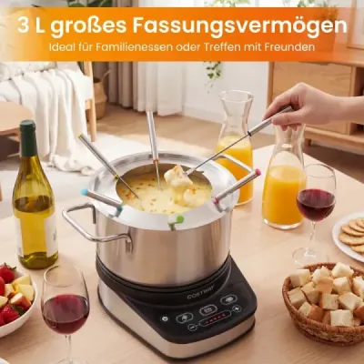 Elektrická súprava na fondue 1200 W – súprava s odnímateľnou nerezovou nádobou s objemom 3 l