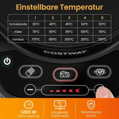 Elektrická súprava na fondue 1200 W – súprava s odnímateľnou nerezovou nádobou s objemom 3 l