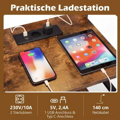 Stojan na gramofón s nabíjacou stanicou, poličkou na platne s 3 háčikmi a úložným priestorom na platne