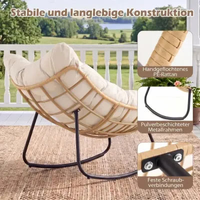 Veľké hojdacie kreslo s hrubým čalúneným sedákom a kovovým rámom – relaxačné kreslo