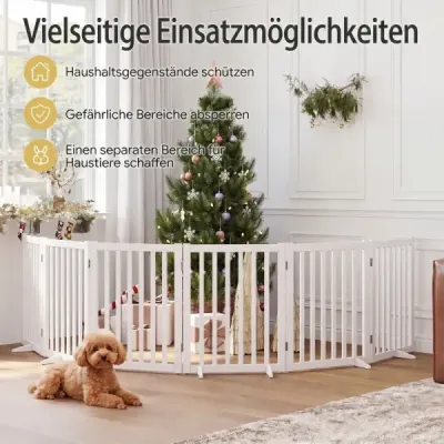 Drevená bránka pre psa, skladacia bránka pre domáce zvieratá s 3 opornými nožičkami, 6-dielna bezpečnostná bránka, závorová bránka, výška 60 cm