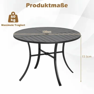 Kruhový záhradný stôl z kovu, Ø 108 cm, odolný voči poveternostným vplyvom, jedálenský stôl pre 4 osoby, robustný terasový stôl