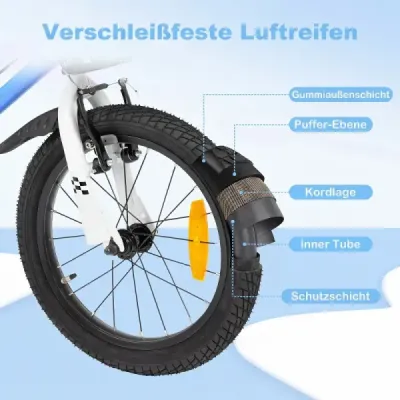 Detský bicykel, 16 palcov, s výškovo nastaviteľným sedadlom a riadidlami, pre deti vo veku 4-7 rokov, modrý