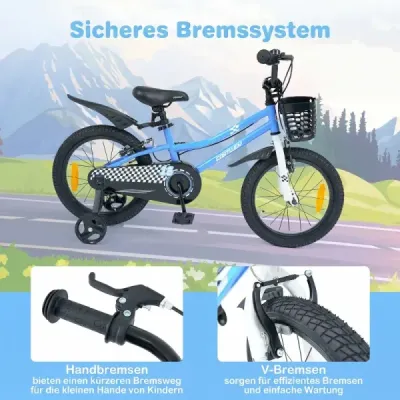 Detský bicykel, 16 palcov, s výškovo nastaviteľným sedadlom a riadidlami, pre deti vo veku 4-7 rokov, modrý
