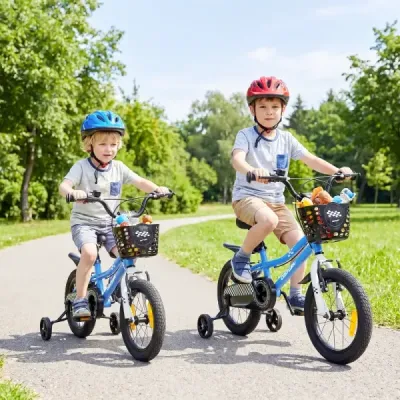 Detský bicykel, 16 palcov, s výškovo nastaviteľným sedadlom a riadidlami, pre deti vo veku 4-7 rokov, modrý