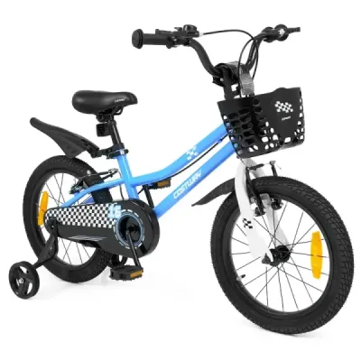 Detský bicykel, 16 palcov, s výškovo nastaviteľným sedadlom a riadidlami, pre deti vo veku 4-7 rokov, modrý