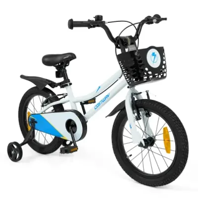 Detský bicykel, 16 palcov, s výškovo nastaviteľným sedadlom a riadidlami, pre deti vo veku 4-7 rokov, biely