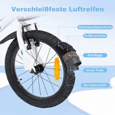 Detský bicykel, 16 palcov, s výškovo nastaviteľným sedadlom a riadidlami, pre deti vo veku 4-7 rokov, biely