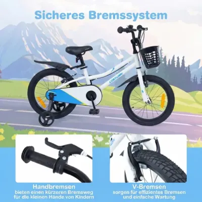 Detský bicykel, 16 palcov, s výškovo nastaviteľným sedadlom a riadidlami, pre deti vo veku 4-7 rokov, biely