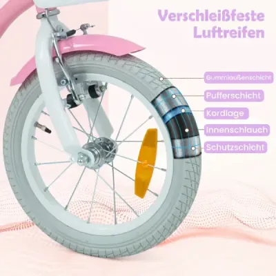 14-palcový detský bicykel s pomocnými kolieskami a košíkom. Detský bicykel s výškovo nastaviteľnými riadidlami a sedlom. Fialový.