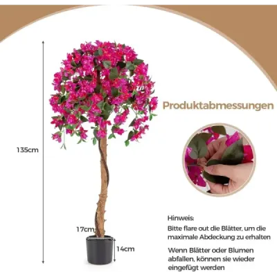 Sada 2 kusov, umelé stromčeky s kvetmi 135 cm, umelé rastliny v kvetináčoch, umelé stromčeky