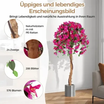Sada 2 kusov, umelé stromčeky s kvetmi 135 cm, umelé rastliny v kvetináčoch, umelé stromčeky