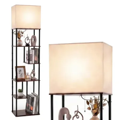 Stojacia lampa s poličkou, výška 172 cm. Stojacia lampa s 5 policami. Moderný stojací lampa s tienidlami.