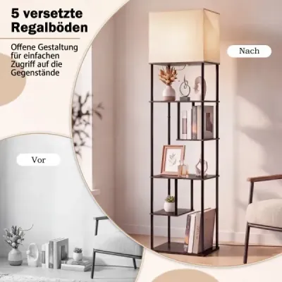 Stojacia lampa s poličkou, výška 172 cm. Stojacia lampa s 5 policami. Moderný stojací lampa s tienidlami.