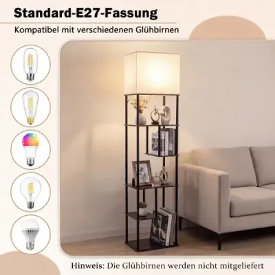 Stojacia lampa s poličkou, výška 172 cm. Stojacia lampa s 5 policami. Moderný stojací lampa s tienidlami.