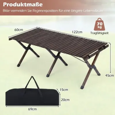 Skladací kempingový stôl, drevený piknikový stôl s navíjateľnou doskou, prenosný skladací stôl na kávu