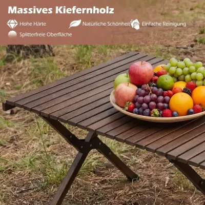 Skladací kempingový stôl, drevený piknikový stôl s navíjateľnou doskou, prenosný skladací stôl na kávu