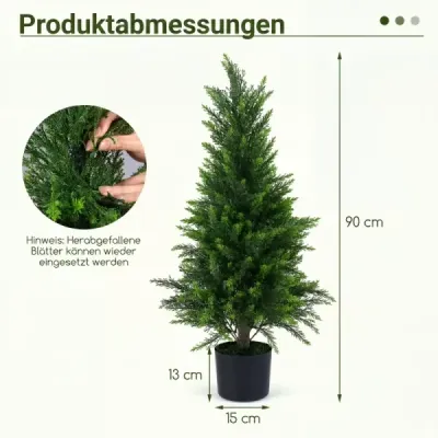 2 ks umelých cédrových stromčekov, 90 cm, umelá rastlina v črepníku, realistická dekoratívna rastlina s kmeňom z PE