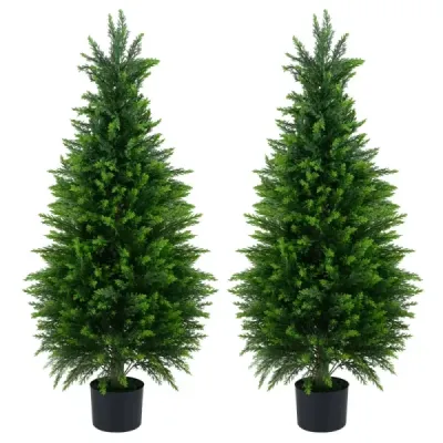 2 ks umelých cédrových stromov, 120 cm, umelá rastlina v črepníku, realistická dekoratívna rastlina s kmeňom z PE